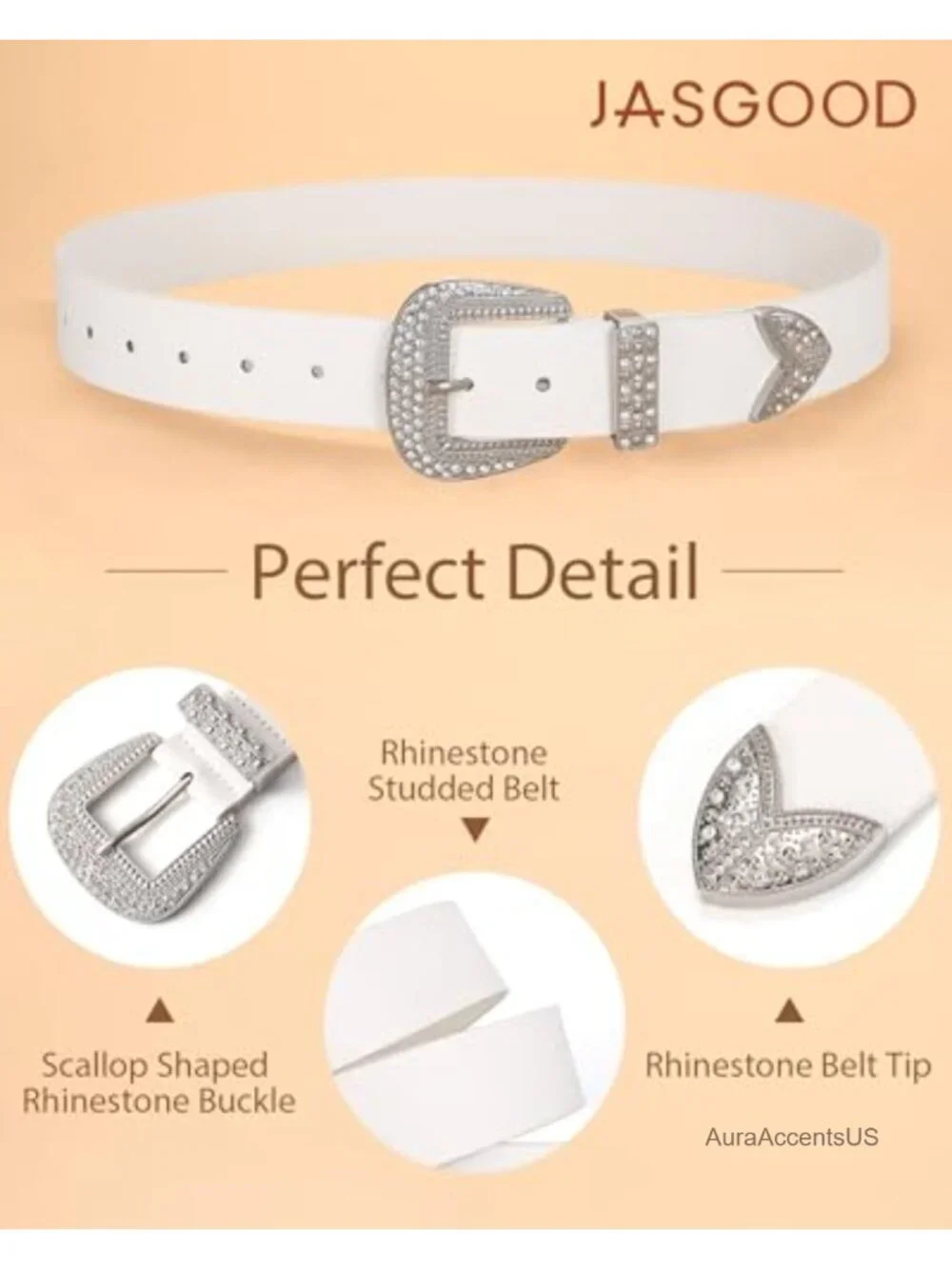 Rhinestone Western Belt Adjustable PU Leather Cowgirl Waist Belt with Buckle